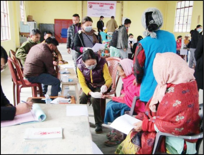 People avail the services provided at the Reproductive Child Health camp at Phenwhenyu Village Council Hall on February 4. (Photo Courtesy: CMO office Kohima)